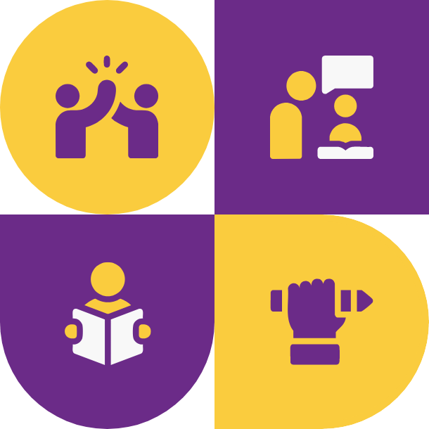 Graphic depicting community and how we support our SEND students through Inclusion School. There are four sections to the graphic showcasing empowerment, 1-2-1 support, learning and creativity.
